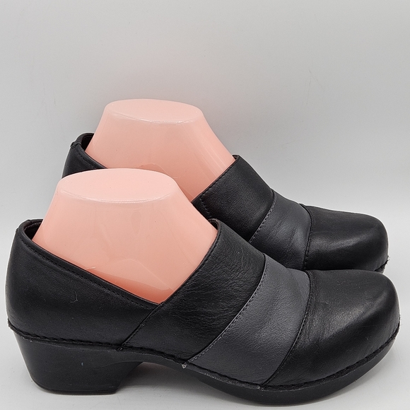 Dansko Tenley black gray leather slipon clogs size 38 US 7.5/8 w/a 2" heel - Picture 14 of 15